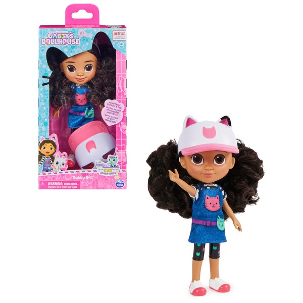 Gabby's Dollhouse, 20 cm Gabby Girl Holiday Doll with Removable Cat Ears and Hat, Suitable for Children Aged 3+