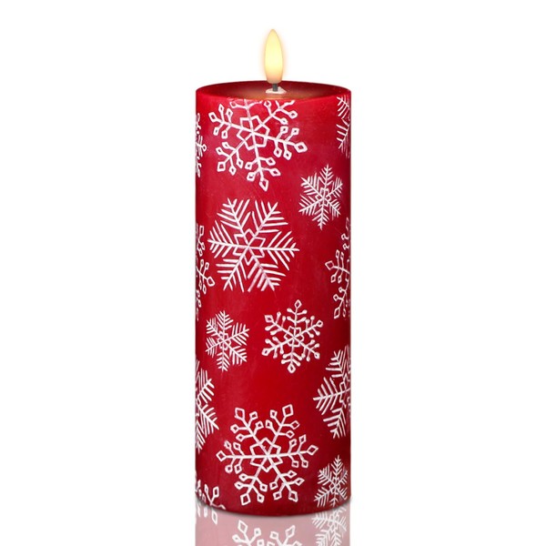 KunSwenn Red Christmas Flameless Candles, Carved Snowflakes LED Pillar Candles