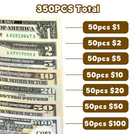 Flyart 350 PCS Prop Money for Pretend Play, Play Money for Learning, Board Game, Party