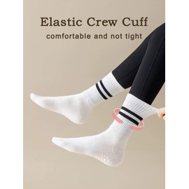 Ginmewrae Pilates Socks with Grips for Women, Non Slip Yoga Crew Socks for Barre Dance Athletic Hospital 3 Pack
