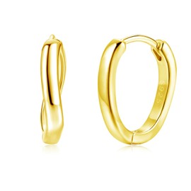 Loutade Hoop Earrings 925 Silver Small 925 Sterling Silver Oval Twisted Hoop Earrings with 5A Cubic Zirconia, Hypoallergenic Earrings Silver 925 Sleeping Cartilage Hoop Earrings, CZ Lightweight Silver