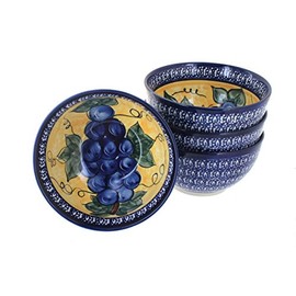 Blue Rose Polish Pottery Grapes 4 Piece Dessert Bowl Set
