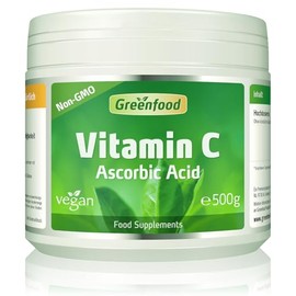 Greenfood Vitamin C, 500g Powder - contributes to the Maintenance of the Immune System, Bones, Skin, Teeth and Gums. Without Genetic Engineering. Without Artificial additives. Vegan