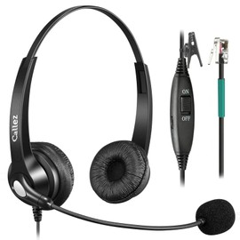Callez Headset Landline Telephone Noise Cancelling Microphone RJ9 Telephone Headset Binaural Wired Headphones with Mic Mute Button Volume Control for Avaya Polycom NEC Zultys Gigaset Hitachi Toshiba