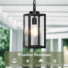 BesLowe 1-Pack Outdoor Pendant Light, 13” Modern Hanging Lantern Light for Outside, Black Exterior Pendant Lighting Fixture with Adjustable Chain, Outdoor Chandelier for Porch, Gazebo, Front Door