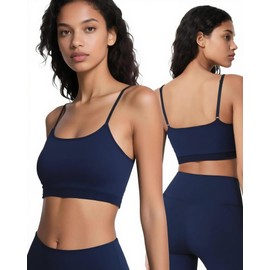 Sports Bras Spaghetti Strap Adjustable for Women, Padded Tank Top High Impact Workout Yoga Top Basic Camisole, Navy Blue, Large