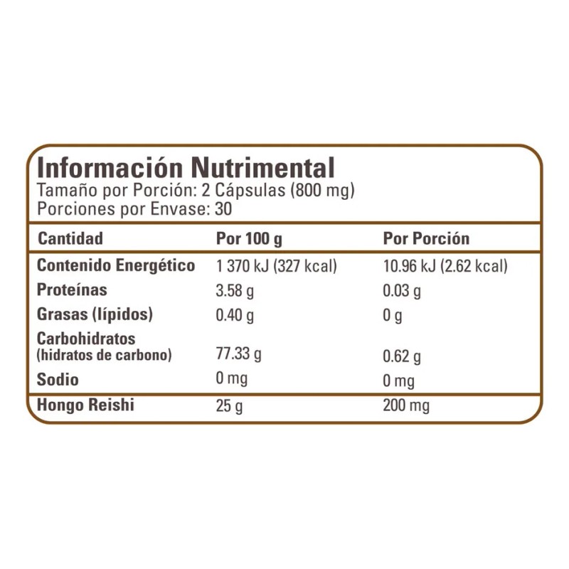 Reishi Orgánico 400mg 60 Capsulas Organic Side Sabor Sin Sabor
