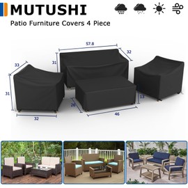 MUTUSHI Patio Furniture Cover Set 4 Piece Outdoor Furniture Cover Waterproof, 600D Heavy Duty Lawn Outdoor Sectional Table and Chair Protection -Black Large