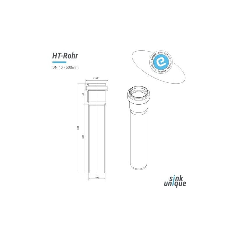 HT Pipe, Size: DN 50 x 500 mm