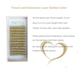 FQNing Tinsel Lash Extension Glittery Holographic Eyelash Extension… (T-Laser Golden, 15mm)