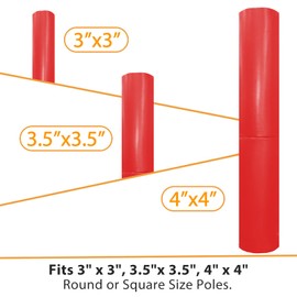 Heavy Duty Basketball Pole Pads, Fits 3" x 3", 3.5"x 3.5", 4" x 4" Round Size Poles, 2" Thick 72" Tall All-Weather Pad(Red,3 Sides Parcels)