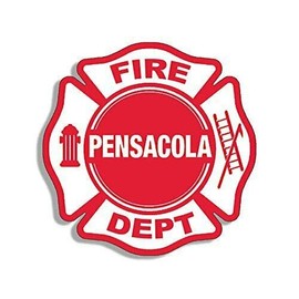 JR Studio 4x4 inch Pensacola Fire Dept Maltese Shaped Sticker (Florida Firefighter Logo) Vinyl Decal Sticker Car Waterproof Car Decal Bumper Sticker