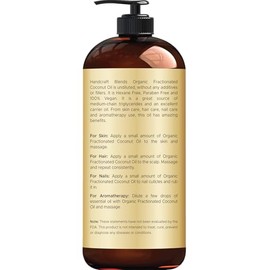 Handcraft Blends Aceite De Coco Fraccionado Orgánico - 16 Fl Oz - 100% Puro Y Natural - Aceite De Grado Premium Para La Piel Y El Cabello - Aceite Tra