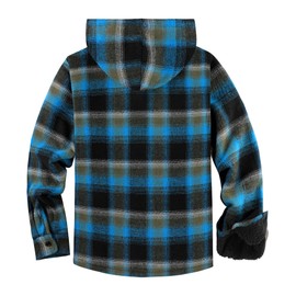 SCODI Mens Flannel Hooded Jacket Sherpa Lined Zip Up Hoodies for Men Plaid Shirt Jackets Warm Thick Fleece Coat with Pocket Blue Yellow Black 2XL