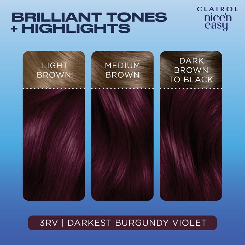 Clairol Nice'n Easy Permanent Hair Dye, 3RV Darkest Burgundy Violet