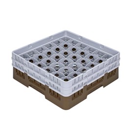 Restaurantware-Clean Tek Professional 36-compartment Glass Rack For Bars, 1 Heavy-Duty Glass Rack - With 1 Full Drop Extender and 1 Half Drop Extender, Brown Stemware Storage For Restaurants And Bars