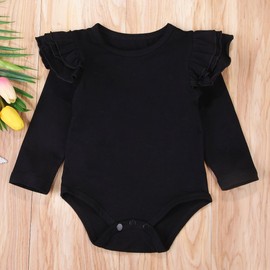 Minesiry Infant Baby Girl Basic Ruffle Long Sleeve Cotton Romper Bodysuit Tops Clothes (Black, 9-18 Months)