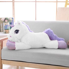 Lanmore 24" Big Unicorn Stuffed Animal Plush Toy, Giant Animal Plush Pillow Unicorn Body Pillow for Girls Kids, Soft Hugging Pillow for Christmas Birthday Valentine's Day, White
