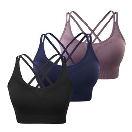Cross Back Sports Bras for Women - Wirefree Padded Workout Bra Running Gym Sports Bra Tank Top