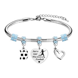 LUXYSODE Football Initial A-Z Bracelet Football Gifts for Girls Football Gifts Football Bracelet Football Players Gift Just A Girl Who Loves Football (B)