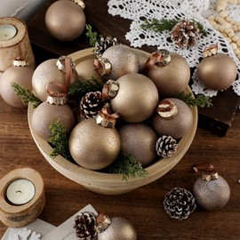 Yunlly 18 Pcs Neutral Christmas Ball Ornaments 2.36'' 2.76'' 3.16'' Textured Christmas Tree Ball Decor Copper Hanging Ornaments for Xmas Winter Rustic Farmhouse Vintage Home Decoration(Brown)