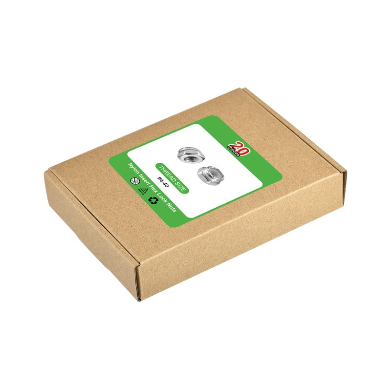 sourcing map 20Pcs #4-40 Nylon Insert Hex Lock Nuts, 304
