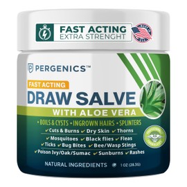 Pergenics Drawing Salve Ointment with Natural Aloe Vera, Fast Acting, for ingrown Hair, Boil & Cyst, Splinter Remover, Bug and Spider Bites, bee Sting, Mosquito bite Itch, Poison Ivy, 1 oz