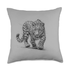 Leopard on the Prowl Pencil Sketch for Leopard Fans Throw Pillow