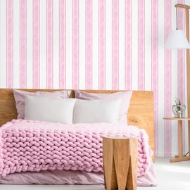 Affrolling Striped Peel and Stick Wallpaper Watercolor Stripe Self Adhesive Wallpaper Decal for Bedroom Cabinet Drawer Furniture Wall Decor, 15.75'' x 118.11''(Pink)