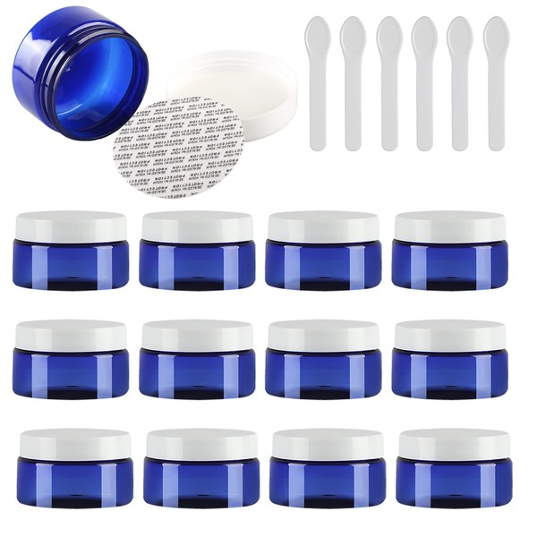 TIANZD Pack of 24 Small Plastic Empty Cream Jar with White Lid, Empty Jar, Screw Box, Cosmetic Containers, Jars, 6 Pieces Spatulas, blue