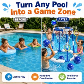 2-in-1 Pool Basketball Hoop Set for Kids – Water Shooting & Ring Toss Game for Summer Pool Parties