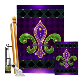 Purple & Green Fleur De LYS Garden House Flag - Kit Springtime Mardi Gras Carnival Festival Masquerade Celebration Season Holiday French - Banner Small Yard Gift Double-Sided Made in USA 28 X 40