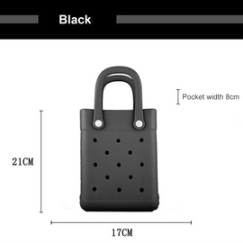 EVA Waterproof Mini Beach Tote, Bitty Rubber Travel Bags Sandproof X Small Size Handbag for Sports Gym Travel Market Outdoor (Black(with shoulder strap))