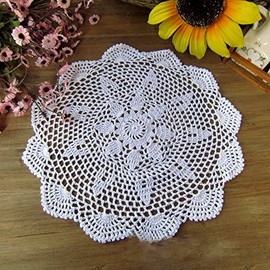 Lelefly Cotton Handmade Crochet lace Table Runners Round Tablecloth Doilies Doily Table Dresser Scarf Décor,15 inch,White