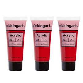 KINGART 500-114 PRO Artist Quality CRIMSON RED Acrylic Paint, 22ml (0.74oz) Tubes, 3 Pack - Set (66ml Total), Crimson Red