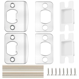 2 Sets Door Latch Strike Plates Restorer, Standard Door Latch Opening Reinforcement Striker Plates Hardware Repair Kit with Backing Sub-Plates for Home Office Store Exterior Internal Door Repair Fix