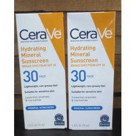 CeraVe Hydrating Mineral Face Sunscreen Lotion - YOUR CHOICE - 2 - 2.5 OZ SPF 30 FACE LOTION