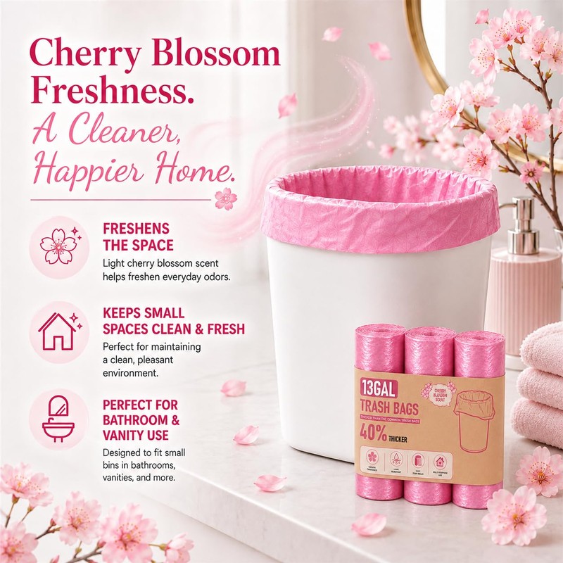 13 Gallon Trash Bags, Cherry Blossom Scented Small Garbage Bags,
