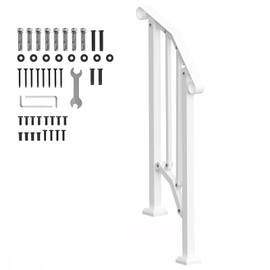 Happybuy 1-2 Step Handrails for Outdoor Stairs, Carbon Steel Railings with Installation Kit, Stair Rails for Seniors, Concrete Porch & Deck, White Retro Arch
