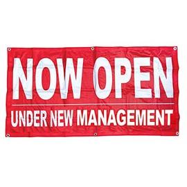 4Less 2x4 Ft Now Open Under New Management Banner Vinyl Alternative Sign rb, Fabric