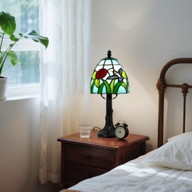 Tiffany Style Table Lamp - Antique Butterfly & Rose Stained Glass Design Desk Lamps Antique 6 Inch Small Tiffany Lamp Bedside Table Lamps for Bedroom Living Room Office Desk Light(Bulb Included)