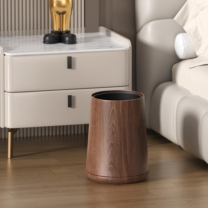 LEASYLIFE 8L/2.1GAL Modern Metal Waste Bin with Realistic Wood Texture,Built-in