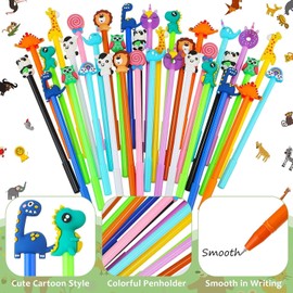 50 Pcs Cute Cartoon Gel Ink Pens, Kawaii Pens for Kids, Bulk Fun Pens, Random Animal Writing Pens for Birthday Present Prize Student Gift Cute School Supplies (50)