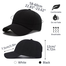 SAIIURV 2 Pcs White Black Baseball Cap Hats for Men Women Cotton Baseball Caps Sun Hats Breathable Adjustable Black Cap White Baseball Caps for Men Women (UK, Alpha, One Size, 2 Pcs)