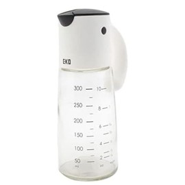 EKO Oil Bottle GRAVITY Oil & Vinegar Dispenser, White, 10.1 fl oz (300 ml) with Lid, Auto Open and Close, EK81106-WH
