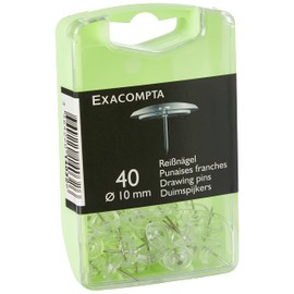 Exacompta 14032E Pack of 40 Drawing Pins Diameter 10 mm in Plastic Box Transparent