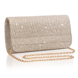 Larcenciel Elegant Rose Gold Clutch Purse for Women, Knitted Metallic Evening Bag with Chain Strap, Glitter Sequin Ladies Handbags Perfect for Party, Wedding, Prom, Cocktail, Formal Events,20x11x6 cm