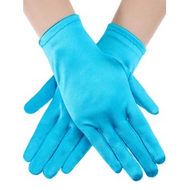 Sumind Short Opera Satin Gloves Women Bridal Wedding Banquet Evening Dress Glove for Tea Party 1920s Flapper Accessories(Medium,Lake Blue)