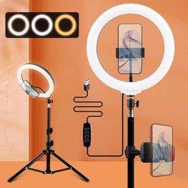 UEGOGO 10" Selfie Ring Light with 43" Adjustable Tripod Stand & Phone Holder for Live Stream/Makeup, Upgraded Dimmable LED Ringlight for Zoom Meeting/Photography Vlogging Kit Camera Accessories