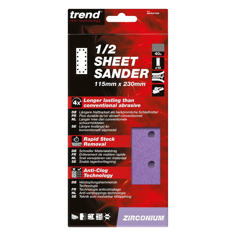 Trend Zirconium 1/2 Sheet 115 x 230mm 40 Grit Sanding